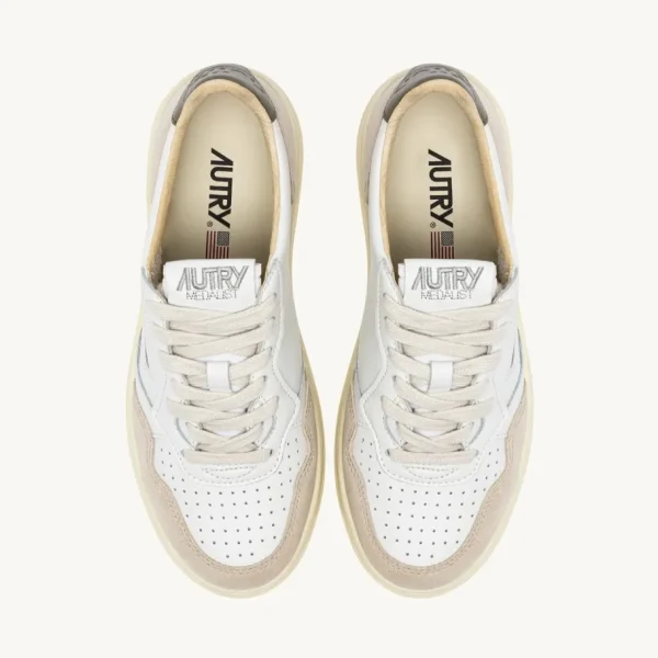 Uomo Autry Uomo | – Medalist Low in Pelle e Suede Bianco Covert Green