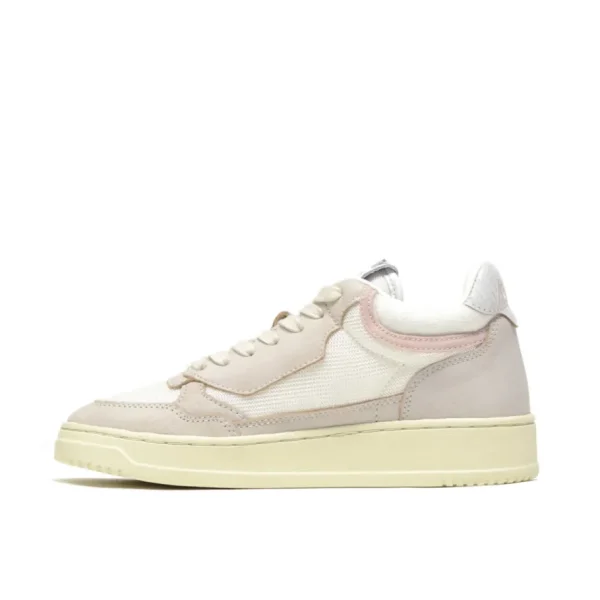 Donna Autry Donna | Sneaker Open Mid Pelle Mesh Suede Bianco Rosa