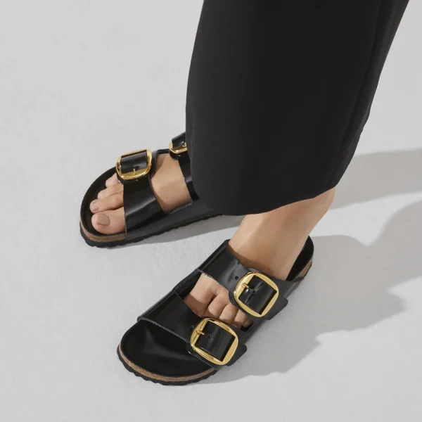 Donna Birkenstock Donna | – Arizona Big Buckle Shine Black, Natural Leather
